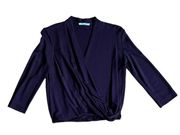 MM LaFleur Deneuve 3/4 Sleeve V Neck Faux Wrap Crepe Blouse Plum Purple Size XS