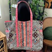 NWOT Multicolor Boho Aztec Tapestry Weekend Market Shoulder Travel Tote Bag