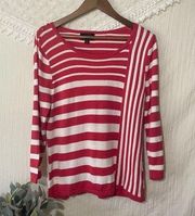 Investments Sweater Pullover Pink & White Stripes Large