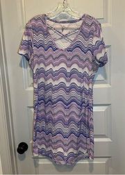 Just Be Purple Print Strappy V Neck Short Sleeve Dress size 1X