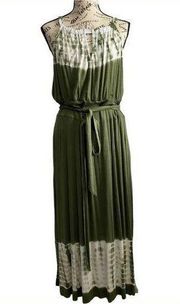 18/20 // Lane Bryant Green White Tie Die Halter Sleeveless Belted Maxi Dress