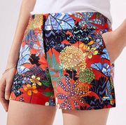 ANN TAYLOR LOFT | Floral Hummingbird Bright Print Shorts Pockets | Size  14