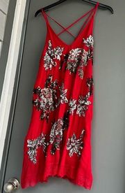 Free People  Sequin Embroidered Red Dress