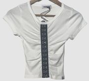 Daydreamer Baby Short Sleeve Scoop Neck Tee Hook & Eye Vintage White NWT S