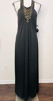 WOMEN'S BLACK HALTER MAXI DRESS W/ CHAIN DETAIL - MADISON LEIGH - SIZE 10 - NWT