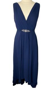 NWOT ELIZA J Embellished High-Low Chiffon Dress in Navy Blue