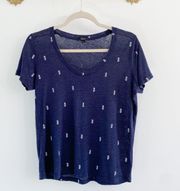 $88 Luna Pineapple Navy Blue Linen Tee