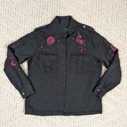 Rails Elliot Floral Embroidered Shirt Jacket in Black Sz Small