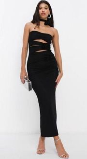 NWT SIMMI bandeau cut out maxi dress with corsage flower detail in black Size 8