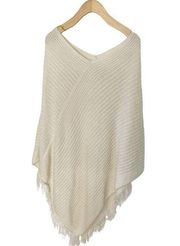 Soft Surroundings Womens Ivory Sequins Lightweight Knit Fringe Poncho One Size