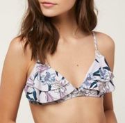 Light Purple Floral Print  Darlene Ruffle Triangle Bikini Top