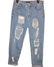 Nasty Gal Girl Talk Distressed Mom Jeans Light Wash 8