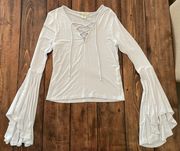 NWOT  White Long Bell Sleeve Top - Size Medium