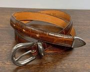 Lands End Genuine Brown Leather Adjustable Buckle Belt Size 26-30''