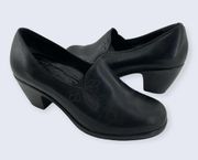 Beth Black Leather Slip On 2.5" Block Heeled Loafer Pump 40 10 $140