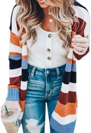 striped oversized open front cardigan