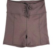 Cotton On Body Brown Ribbed Drawstring Lace Up Fitted Athletic Bike Shorts Sz M