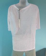 Nicole Miller New York Womens Size L White 100% Linen Tee Shirt Spring Summer