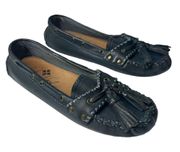 PATRICIA NASH Domenica Navy Blue Leather Tassel Loafers Driving Shoes US 8