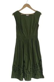 eShakti Dress Womens S 6 Floral Embroidered Sleeveless Fit Flare Midi Green