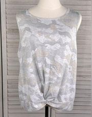 JANE AND DELANCEY Twist Front Tank Top Gray Camo-Large