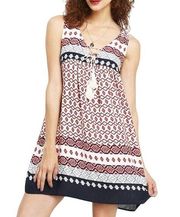 E&M Hanger Womens Size M Lace Up BOHO Bohemian Pattern Mini Dress Beach Coastal