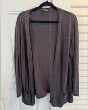 J. Jill Speckled Grey Silk Blend Open Front Cardigan