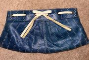 LAUREN MERKIN Luxury Vintage Blue Leather medium hand Clutch with White Bow