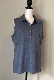 IZOD Women's Blue Melange Sleeveless Collared Golf Blouse Shirt Size Large