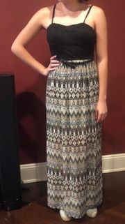 Blacks and Brown Printed Maxi Dress