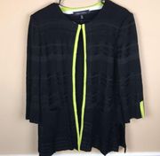 Ming Wang Women’s Black Lime Green Knit Hook Front Cardigan Sweater