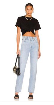 crisscross light wash wide leg relaxed fit high waisted jeans 28