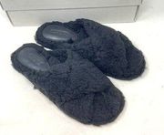 Schutz Dynora Flat Slide Sandal Slipper Black Faux Fur Size US 5.5