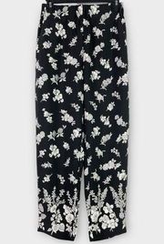 NWT LOFT High-Rise Straight Leg Pants (Black Floral) - XS