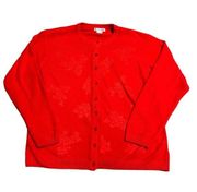 Vintage TC Fashion Knit Cardigan Sweater Red Embossed Flowers Size Large Buttons