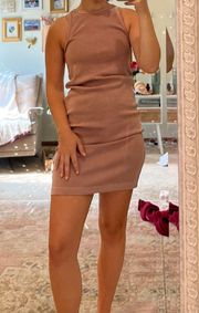 WOMEN'S  TAUPE FITTED SLEEVELESS RIB-KNIT TANK DRESS