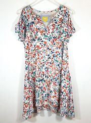 Anthropologie Maeve Flutter Watercolor Sleeve Dress Open Shoulder Size XS