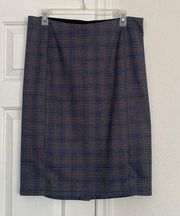 Liverpool Los Angeles blue plaid midi pencil skirt.