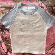 Brandy Melville little devils baseball baby tee blue and white coquette
