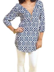 Navy and White Lattice Tunic •Size Small (4-6)