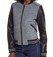 BlankNYC Wool Blend Faux Leather Gray and Black Bomber Varsity Jacket Small