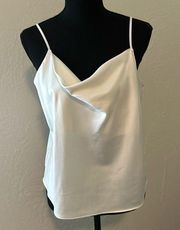 Nine West White Satin Cowl Neck Adjustable Strap Cami NWOT