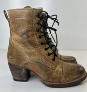 Bed Stu Judgement Ankle Boots Tan Leather BenchMade Lace Up Side Zip Women's 7