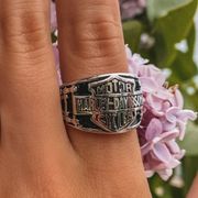 Retro Large Harley Davidson Motorcycle Silver Ring