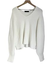 Women’s Cropped V Neck Long Sleeve Knit Sweater White Size Large