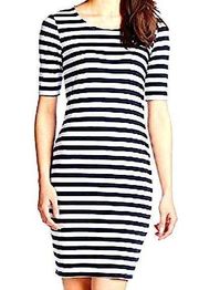 Splendid Striped 1/2 Sleeve T Shirt Bodycon Mini Dress Fitted White Black Medium