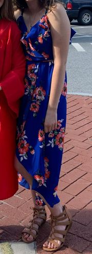 Blue Floral Cut Out HighLow Dress