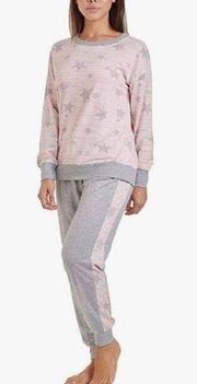 Splendid Women's 2 Piece Pajama Set Pink and Gray Stars Size Small
