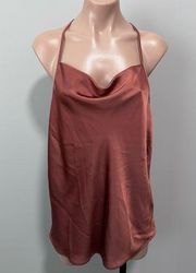 Pleione Satin Silky Chestnut Brown Orange Rust Tank Top Strappy Large