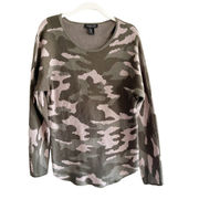 Rachel Zoe Womens Cashmere Blend Camo Scoop Neck Pullover Sweater Size L Green